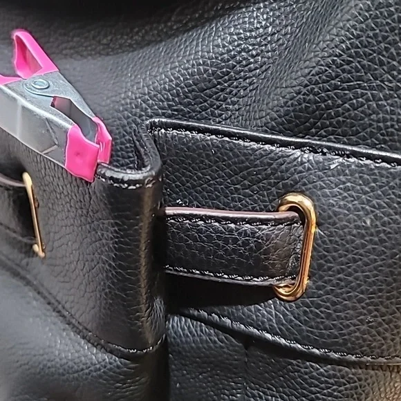 Tignanello Black Leather Bikercore Bohemian Hobo Shoulder Bag Satchel PurseTote - Picture 9 of 16